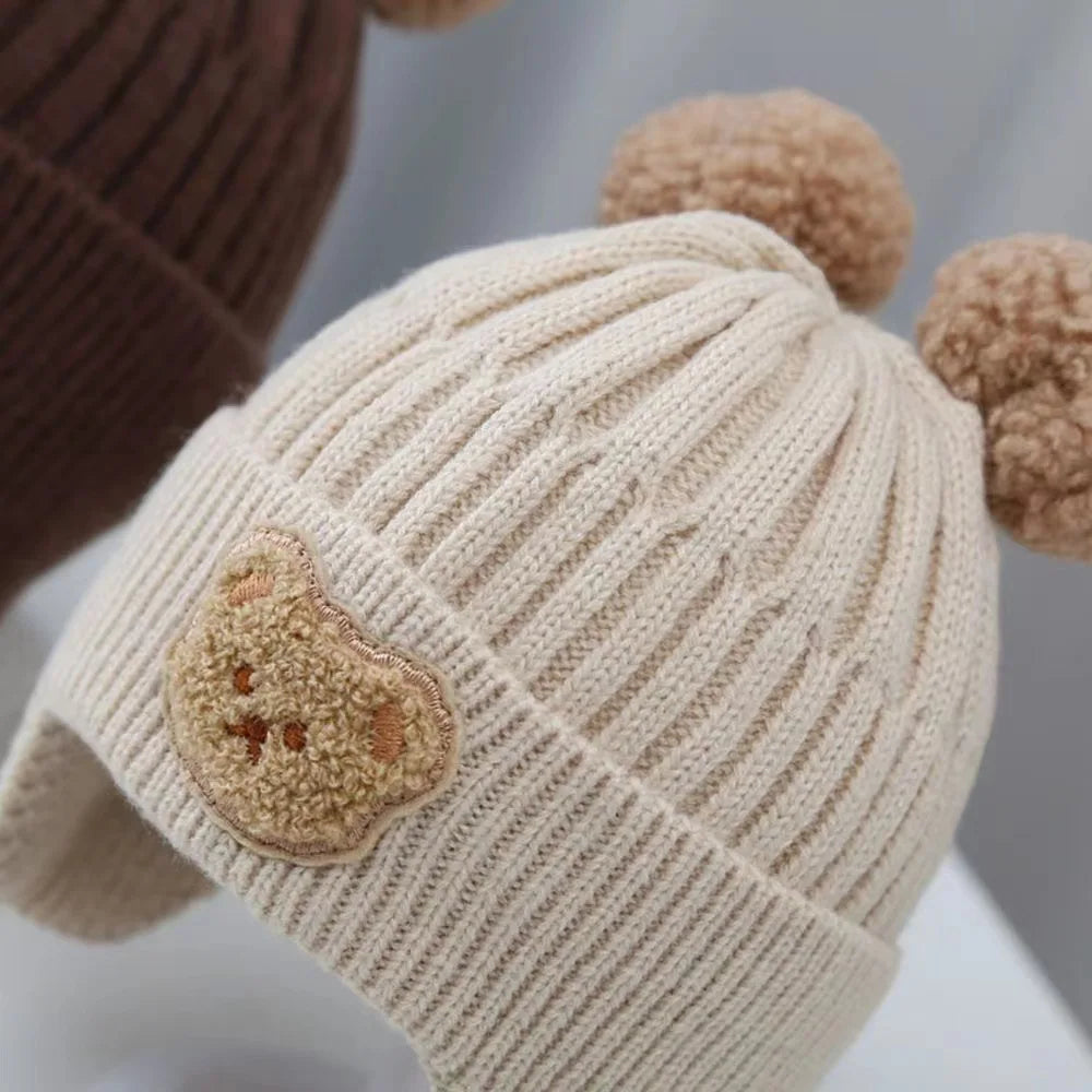 Baby Wool Hat Cute Bear Ear Protection Hat Children Winter Thickened Warm Knitted Korean Version of the Baby Hat