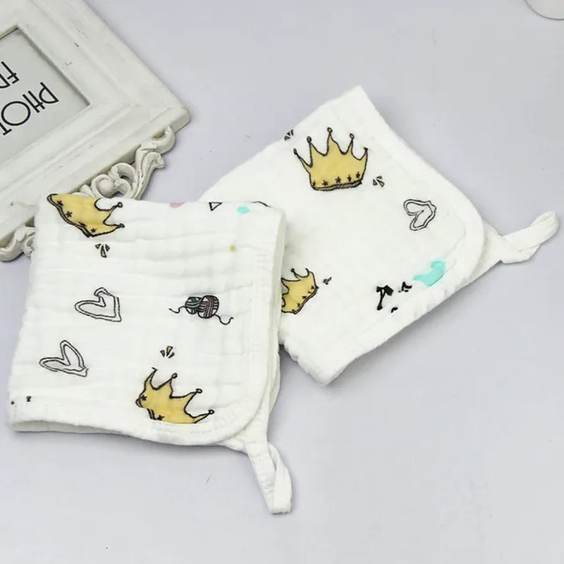 Baby Square Towel 6 Layer Gauze Cartoon Printed Cute High Temperature Wash Wrinkling Saliva Baby Face Towels Edge Hanging Buckle