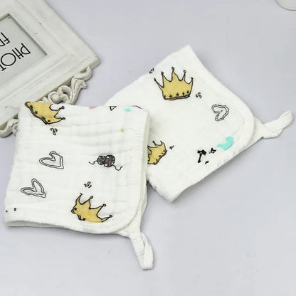 Baby Square Towel 6 Layer Gauze Cartoon Printed Cute High Temperature Wash Wrinkling Saliva Baby Face Towels Edge Hanging Buckle