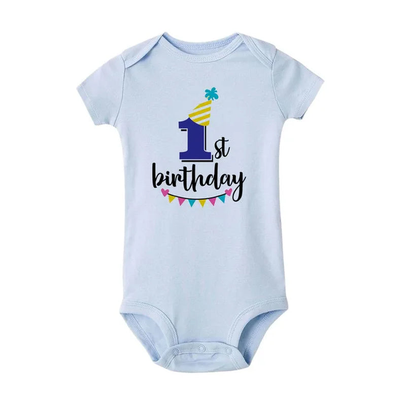 My First Birthday Letter Print Newborn Baby Short Sleeve Baby Rompers Girls Boys Clothes Baby Boy Clothing Set 0-24M