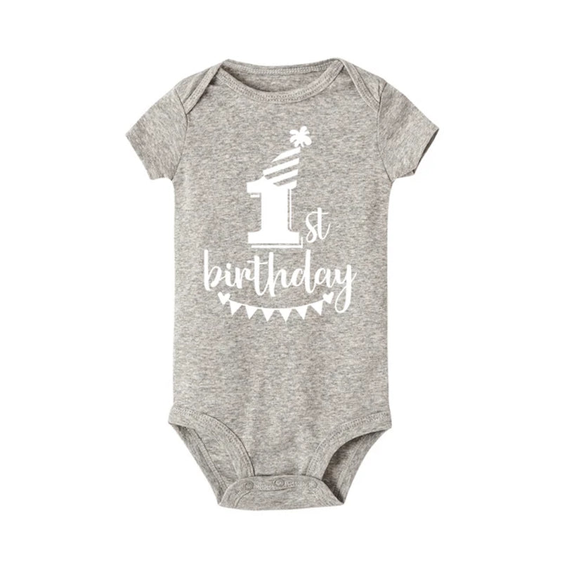 My First Birthday Letter Print Newborn Baby Short Sleeve Baby Rompers Girls Boys Clothes Baby Boy Clothing Set 0-24M