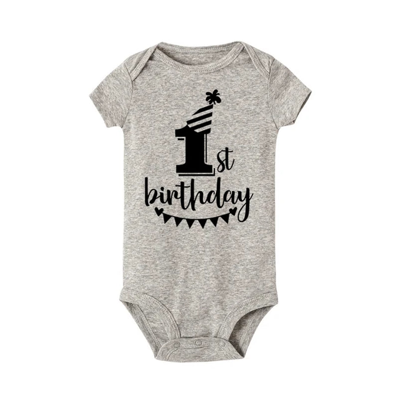 My First Birthday Letter Print Newborn Baby Short Sleeve Baby Rompers Girls Boys Clothes Baby Boy Clothing Set 0-24M