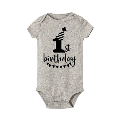 My First Birthday Letter Print Newborn Baby Short Sleeve Baby Rompers Girls Boys Clothes Baby Boy Clothing Set 0-24M