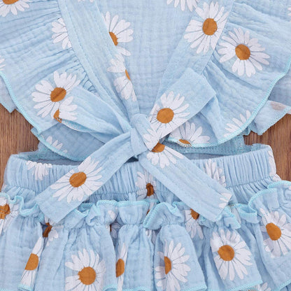 Baby Girls Daisy Playsuits Ruffled Bodysuit+Headband Print Fly Sleeve Romper Floral Jumpsuit Infant Summer Clothes