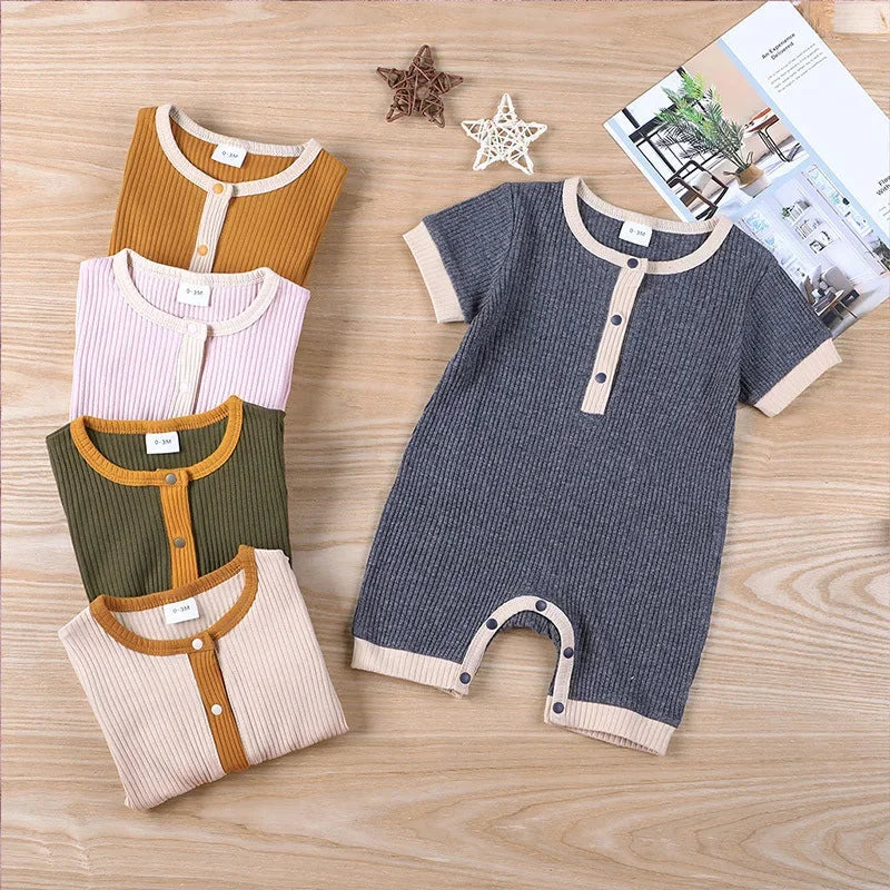 Fashion Solid Color Baby Romper Summer Baby Boy Clothes Cotton Linen Short Sleeve Infant Romper Newborn Clothing 3-18 Months