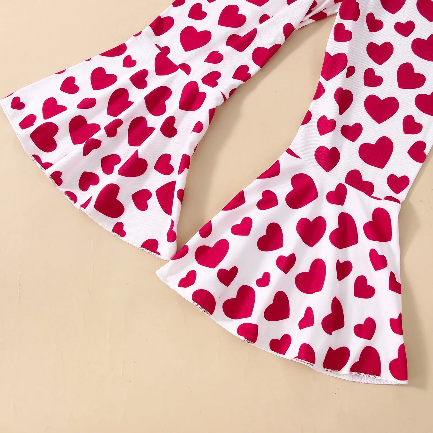 Valentines Days 3Pcs Baby Girls Clothes Sets 1-5Y Elephant Heart Printed Fly Sleeve Tops+Flare Pants Headband