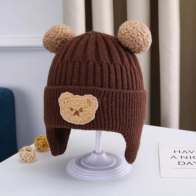 Baby Wool Hat Cute Bear Ear Protection Hat Children Winter Thickened Warm Knitted Korean Version of the Baby Hat