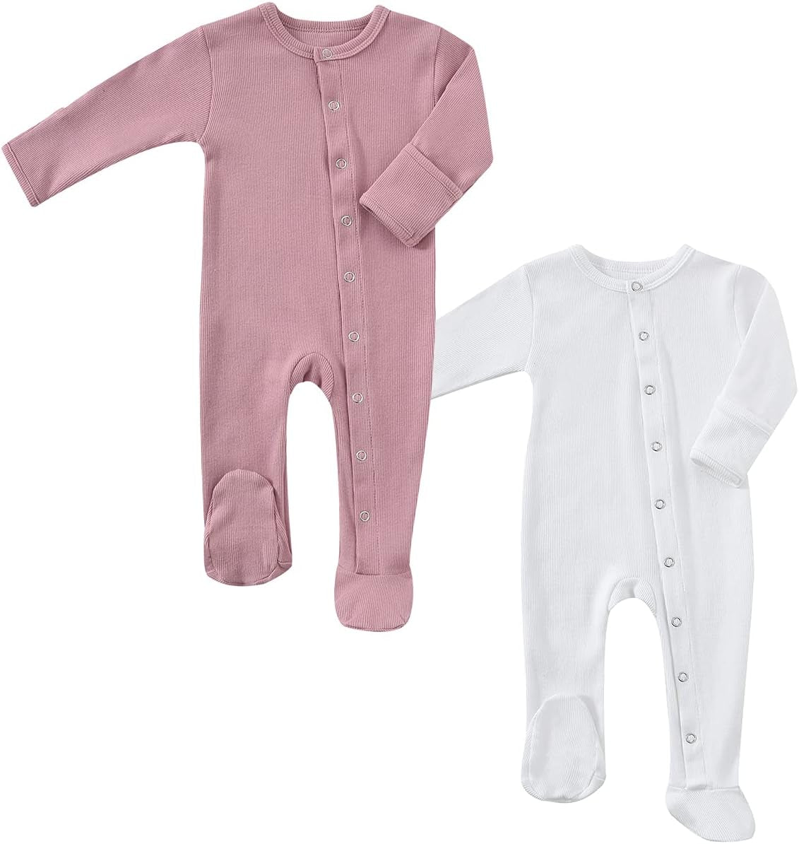 Baby Footed Pajamas with Mitten Cuffs Unisex Cotton Snap-Up Romper Jumpsuit Sleep and Play 0-12 Months Footies 2-PACK/1-PACK