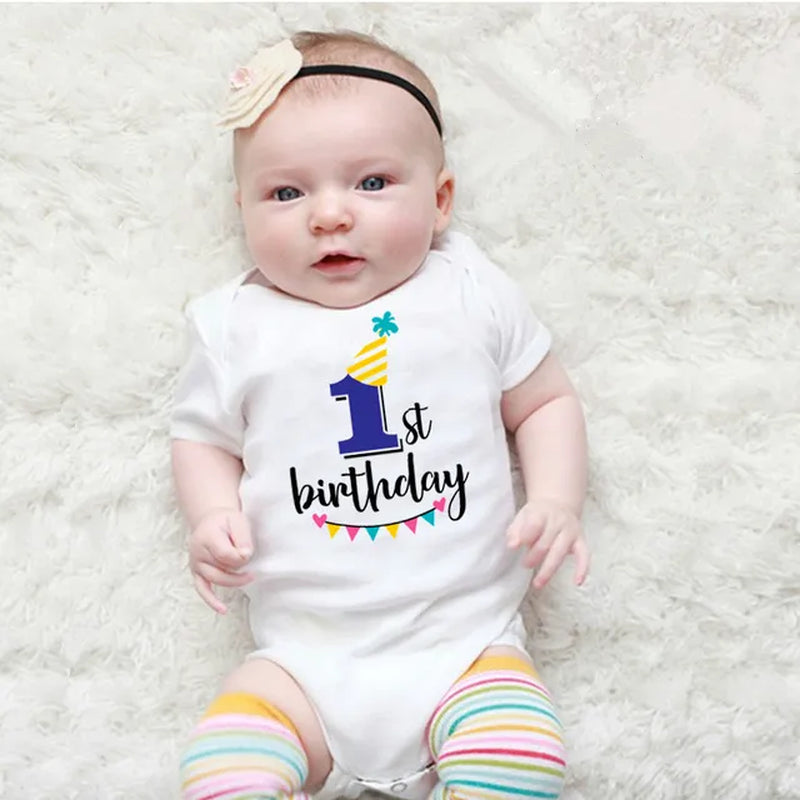 My First Birthday Letter Print Newborn Baby Short Sleeve Baby Rompers Girls Boys Clothes Baby Boy Clothing Set 0-24M