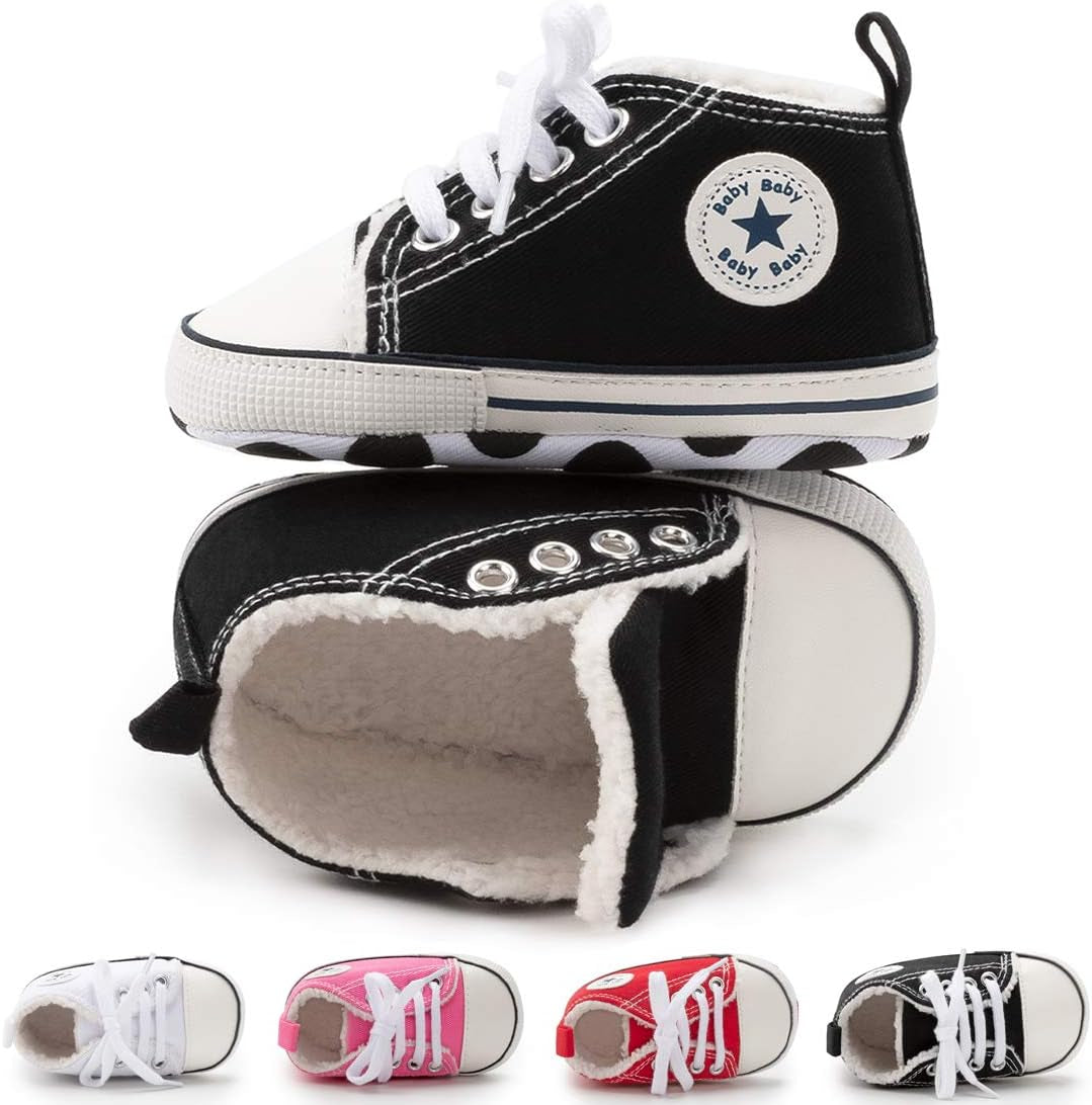 Unisex Baby Boys Girls High Top Sneaker Soft Anti-Slip Sole Newborn Infant First Walkers Canvas Denim Shoes