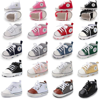 Unisex Baby Boys Girls High Top Sneaker Soft Anti-Slip Sole Newborn Infant First Walkers Canvas Denim Shoes