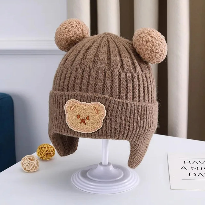 Baby Wool Hat Cute Bear Ear Protection Hat Children Winter Thickened Warm Knitted Korean Version of the Baby Hat