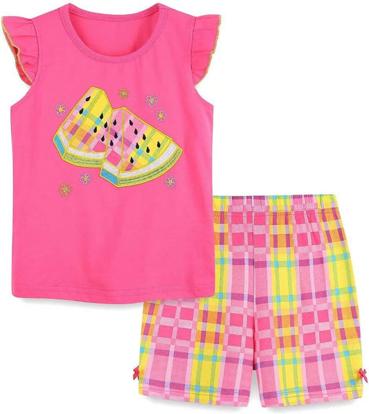 Toddler Girl'S Cotton Short Sleeve T-Shirt and Shorts Outfit Set