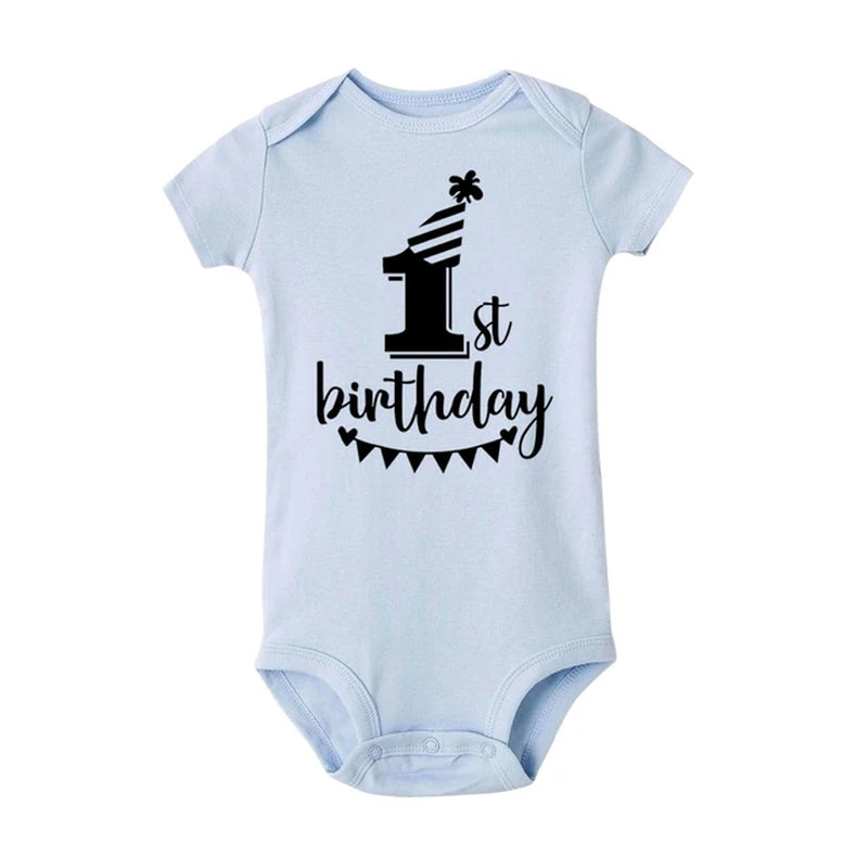 My First Birthday Letter Print Newborn Baby Short Sleeve Baby Rompers Girls Boys Clothes Baby Boy Clothing Set 0-24M