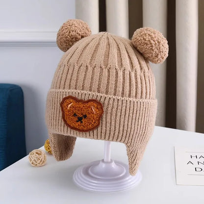 Baby Wool Hat Cute Bear Ear Protection Hat Children Winter Thickened Warm Knitted Korean Version of the Baby Hat