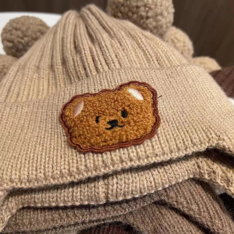 Baby Wool Hat Cute Bear Ear Protection Hat Children Winter Thickened Warm Knitted Korean Version of the Baby Hat