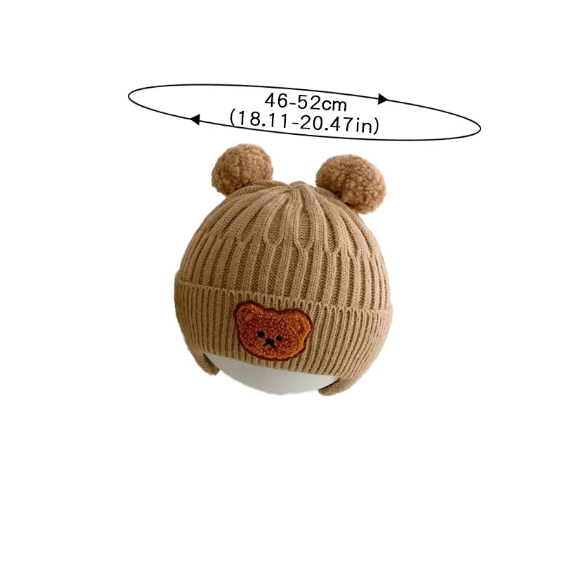 Baby Wool Hat Cute Bear Ear Protection Hat Children Winter Thickened Warm Knitted Korean Version of the Baby Hat