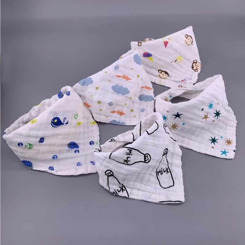 5Pcs/Lot Musiln Cotton Baby Bibs 4 Layers Girls Boys Babador Bandana Bibs Bebe Triangle Feeding Burp Cloth Bebe Collar Scarf